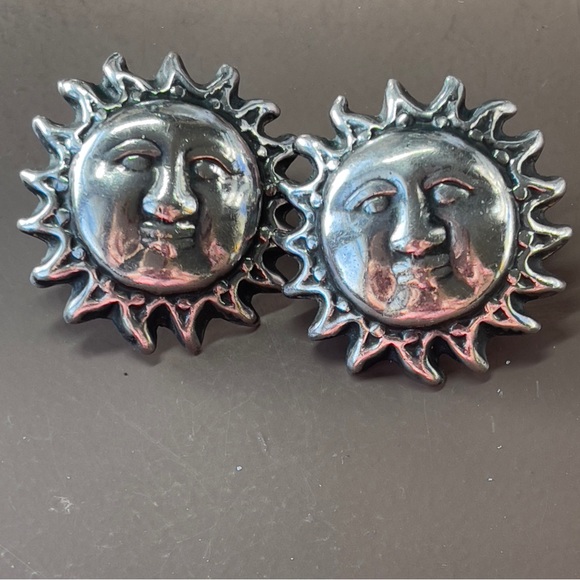 Taxco Jewelry - Taxco Mexico large solid sterling silver Sun earrings. Marked 925